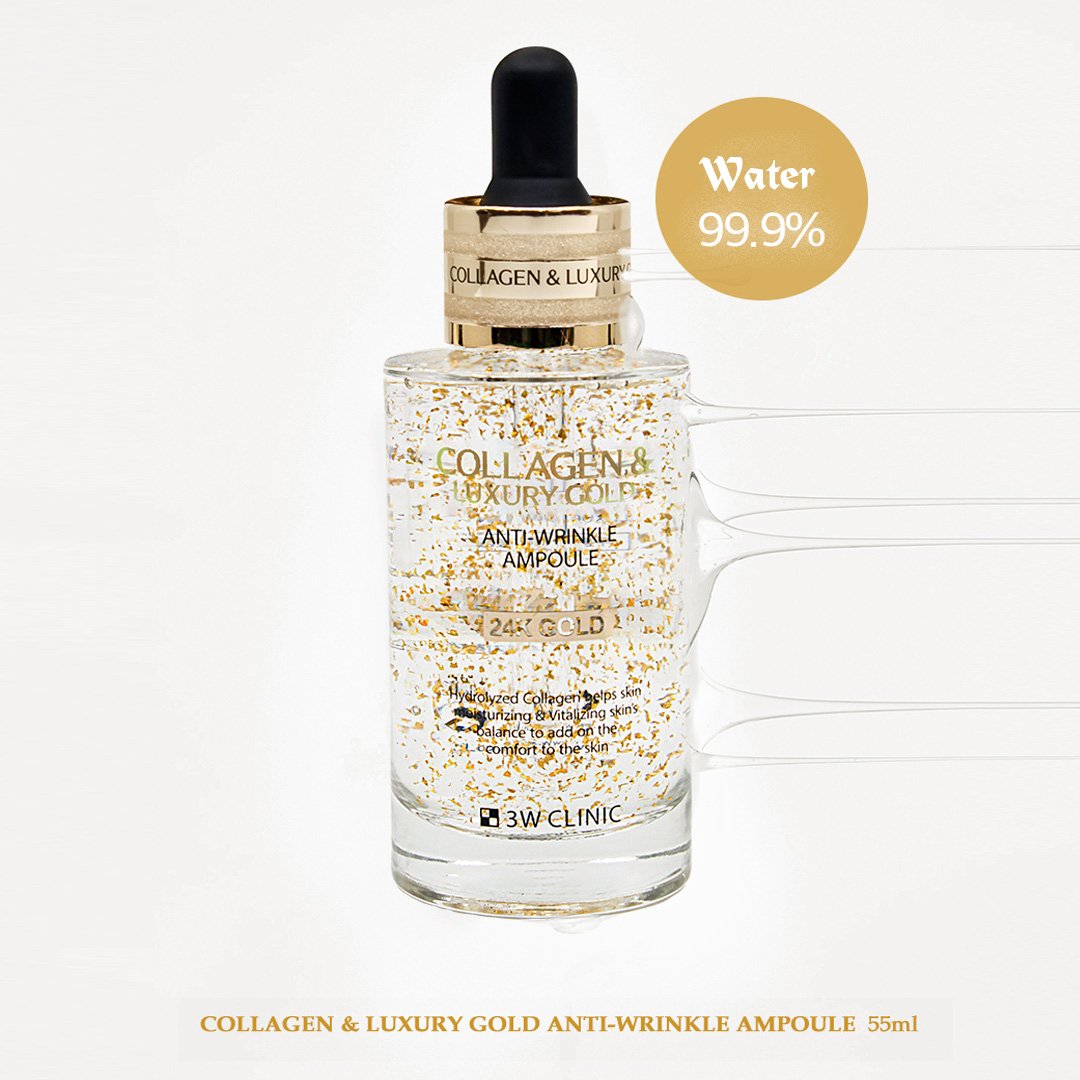 3w Clinic Collagen & Luxury 24K Gold Anti Wrinkle Ampoule 100ml - Image 2