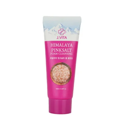 J Vita Himalaya Pinksalt Foam Cleansing tube with pink salt formula for deep pore cleansing and gentle exfoliation.